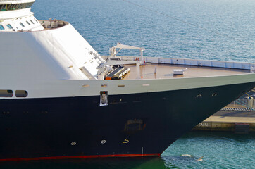 Holland America cruiseship or cruise ship liner in port of Civitavecchia, Italy is the gateway to Rome on sunny day