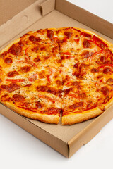 Delivery service, pizza in paper box dilevered to home