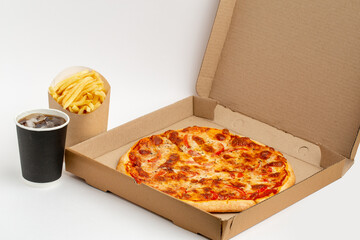 Delivery service, pizza in paper box dilevered to home