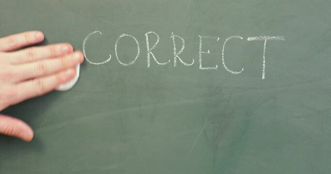 Word correct incorrect wipe erase on a green class board