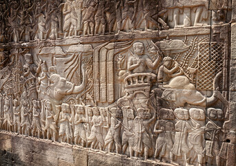 Bas-relief on wall of Bayon temple, Angkor
