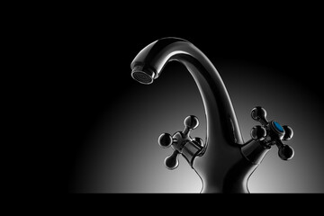 shiny metal faucet for water on a dark background