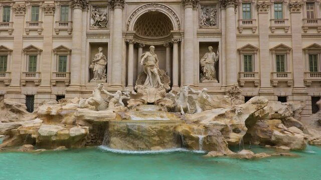 Trevi Fountain (Fontana di Trevi) in Rome, Italy, world famous Baroque style city landmark from 1762, designed by Nicola Salvi.