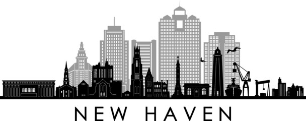 NEW HAVEN Connecticut  SKYLINE City Outline Silhouette
 - obrazy, fototapety, plakaty