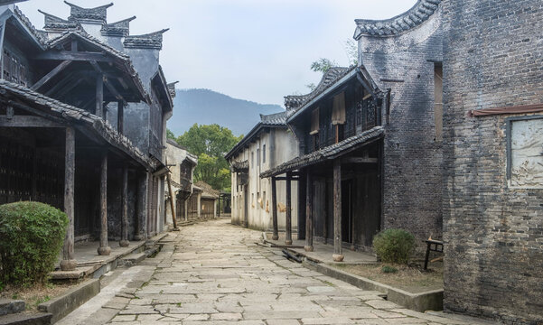 The traditional ancient village chinese screen in the hengdian studio is largest studio in the world. The screen for shooting movie for film industry.