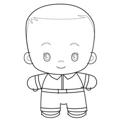 sketch of a cute kid, coloring book, cartoon illustration, isolated object on white background, vector,