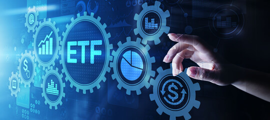 ETF Exchange traded fund Trading Investment Business finance concept on virtual screen.