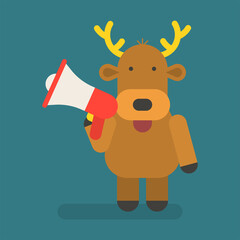 Reindeer holding megaphone. Vector character