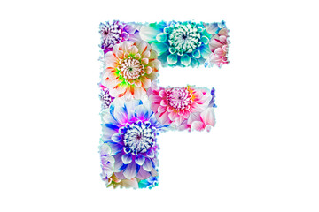 English letter F of multi-colored flowers