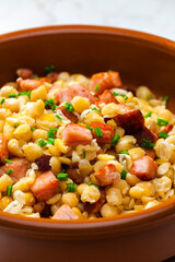 salad of  yellow peas, bacon and parsley