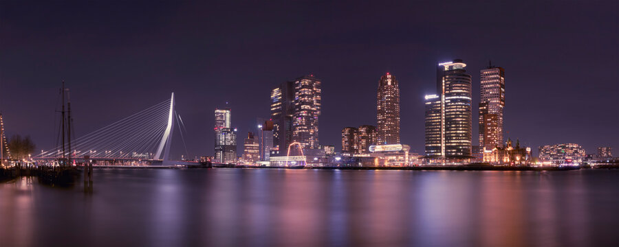 Rotterdam city skyline at night panorama