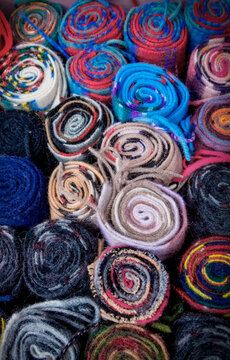 Tartan scarfs on display in Edinburgh