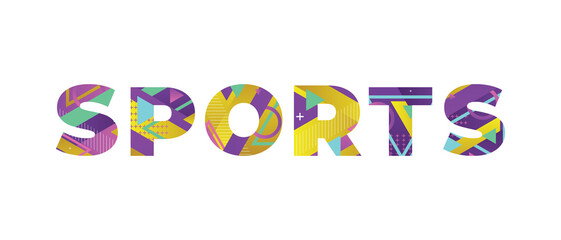 Sports Concept Retro Colorful Word Art Illustration