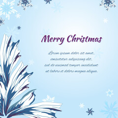 Winter holiday banner with blue and white snowflakes. Christmas vector frame for congratulations text