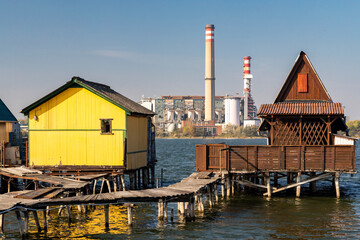 cottages on the piers, Bokodi-to in northern Hungary