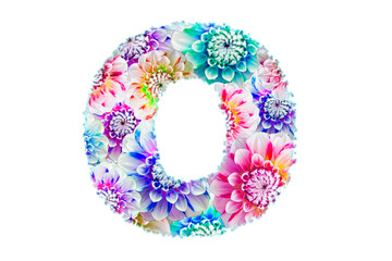 English letter O of multi-colored flowers