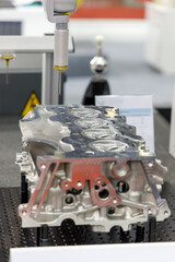 Coordinate Measuring machine (CMM), Closeup inspection dimension aluminum automotive parts by CMM, Measurement Tool, quality assurance, qc concept.
