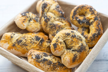 still life of homemade buns and rolls