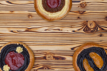 traditional czech cakes on burnt spruce wood