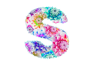 English letter S of multi-colored flowers
