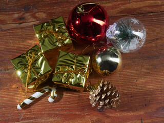 Christmas composition. Gifts, Christmas decorations, winter, new year concept and Christmas.