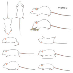 マウスのベクターイラストセット（食事、あおり、ふかん、うつぶせ、走る、太る、やせる）