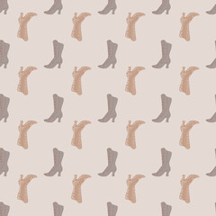 Pastel seamless light pattern with women boors simple silhouettes. Grey background.