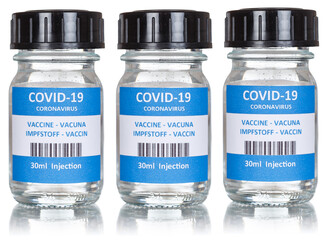 Coronavirus Vaccine bottle Corona Virus COVID-19 Covid vaccines isolated on white