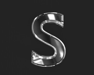Naklejka premium White polished glassy transparent alphabet - letter S isolated on dark background, 3D illustration of symbols