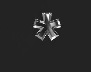 White shine reflective transparent alphabet - asterisk isolated on dark, 3D illustration of symbols