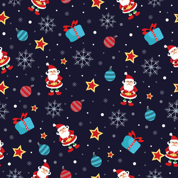 festive seamless vector pattern with snowflakes santa claus and gifts for new year