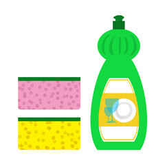Dishwashing liquid and sponge 2 color illustration