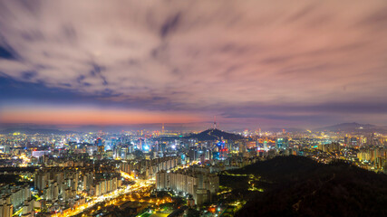 Fototapeta na wymiar Night of Seoul City Skyline, The best view of South Korea.