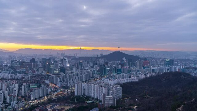 Timelapse 4K Night of Seoul City Skyline, The best view of South Korea.