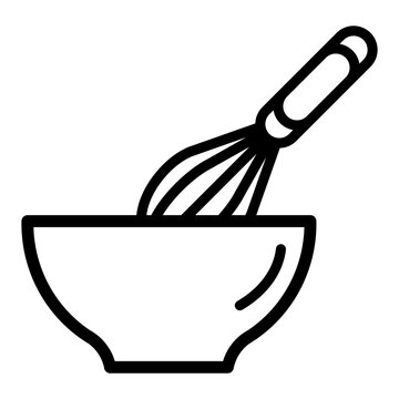 gz947 GrafikZeichnung - german: Backen. Schneebesen mit Rührschüssel - english: Baking ingredients and kitchen utensil icon. - whisk with mixing bowl - simple template isolated - square xxl g9985