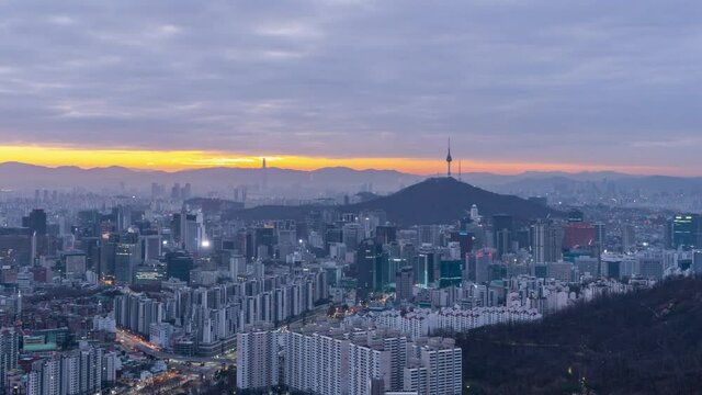Timelapse 4K Night of Seoul City Skyline, The best view of South Korea.