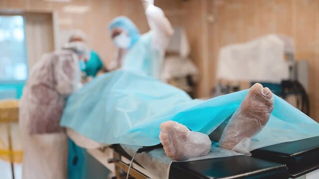 patient feet in the operating room on the table, the concept of medical error and mortality in hospitals.