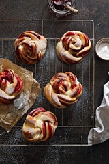 Soft Sweet Yeast Vanilla Buns filled with Homemade Berry Jam. 