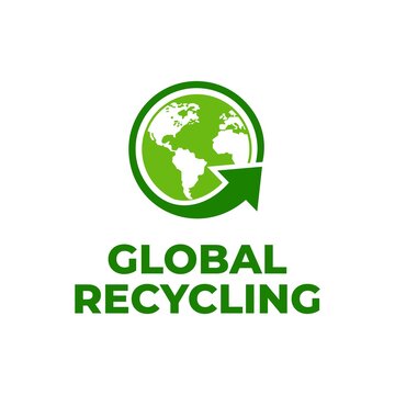 Global recycling logo template. Recycle vector template. Save the world logo idea. Earth day logotype. Sustainable earth logo. Ecology logo.