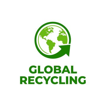 Global recycling logo template. Recycle vector template. Save the world logo idea. Earth day logotype. Sustainable earth logo. Ecology logo.