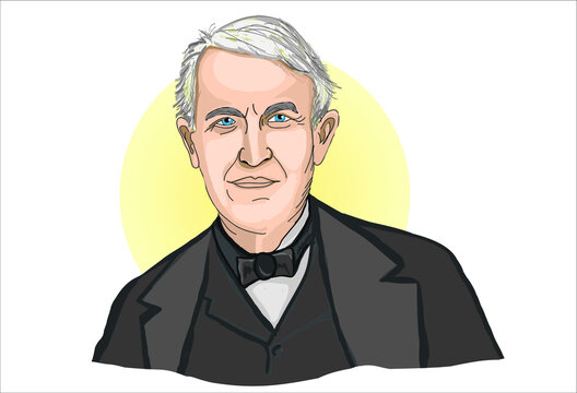 Thomas Edison (1847-1931) portrait in line art illustration