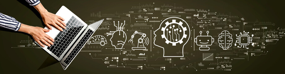 Future technology concept with person using a laptop computer