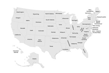 Detailed Map of United States of America with states.