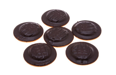 chocolate biscuit cookies with orange jam isolated