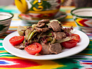  Uyghur fried meat with pepper and vegetables. Asian style