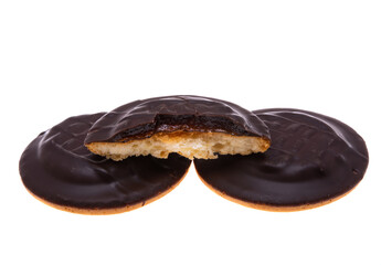 chocolate biscuit cookies with orange jam isolated