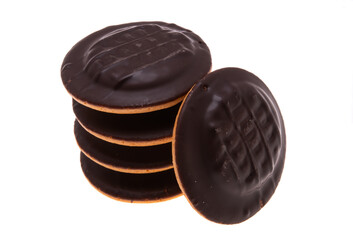 chocolate biscuit cookies with orange jam isolated