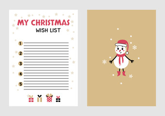 Christmas Wish List design template. Vector illustration. Hand drawn decor from holiday background. Printable design