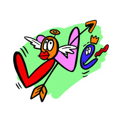 Love hand drawn lettering. Vector flat illustration in doodle style isolated on white.