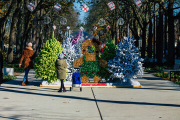 View of colorful Christmas decorations in the streets of Reims during the coronavirus epidemic, the city of Reims offers a Christmas village adapted to the health crisis
